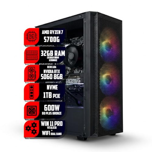 PC Gamer Titan Ryzen 7 5700G, 16GB RAM, SSD NVMe 1TB, RTX 5060 8GB